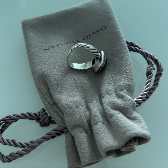 David Yurman Sterling Silver Diamond Black Onyx 10mm Noblesse Ring Size 7 - Picture 5 of 11